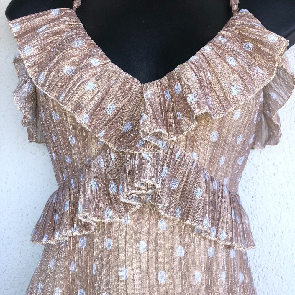 House of Harlow 1960 x Revolve polka dot silver babydoll ruffled mini Dress XXS - Picture 4 of 11